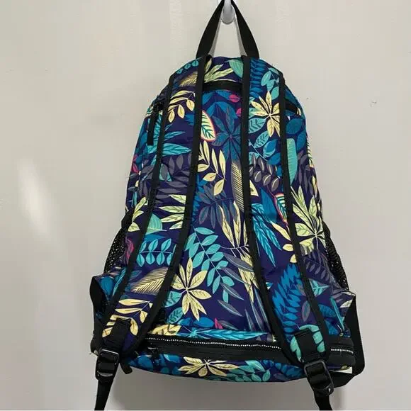 Blue and Yellow Tropical Print Backpack with Multiple Compartments - Picture 2 of 6